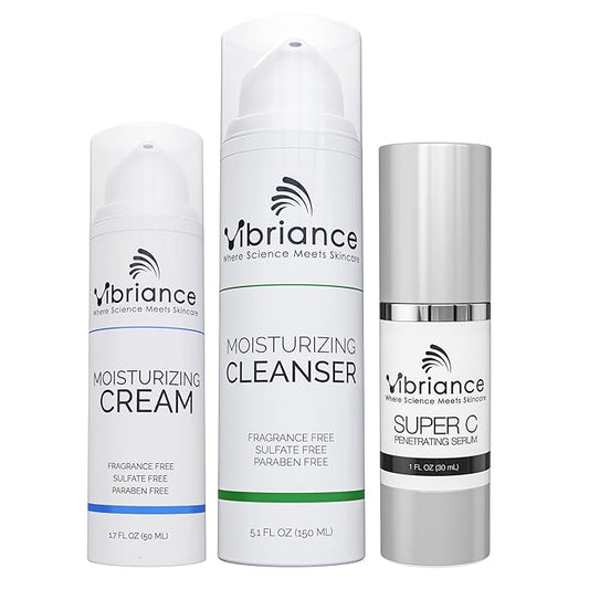 Vibriance Skincare Bundle | Super C All-in-One Serum, Ultra-Gentle Moisturizing Cleanser, Light-weight Moisturizing Cream | Heal, Hydrate, Protect & Rejuvenate