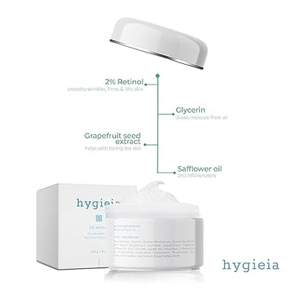 Hygieia Youthful Skin Bundle for Wrinkle Reduction: 2% Retinol Cream (4oz), Hyaluronic Acid Cream (4oz), and Vitamin C Serum (30ml)