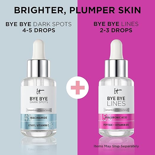 IT Cosmetics Skin Plumping Skincare Bundle – Hydrating + Smoothing Face Serums – Includes Bye Bye Lines 1.5% Hyaluronic Acid Serum + Bye Bye Dark Spots 4% Niacinamide Serum