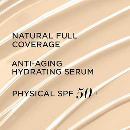 Full-Coverage Foundation, Hydrating Serum & SPF 50+ Sunscreen - Natural Finish.