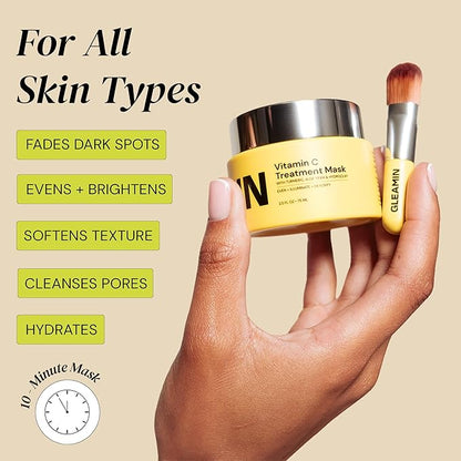 Gleamin Vitamin C Clay Mask - 10-Minutes for Dark Spots, Turmeric Face Mask Skin Care, Deep Cleansing Pores - Facial Improves Uneven Tone, Post-Blemish, Visibly Brighten, Scarring and Texture