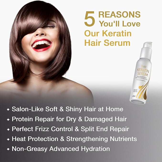 Vitamins Keratin Protein Hair Serum - Anti Frizz Control Hair Oil Repair Treatment - Hair Gloss Shine & Heat Protectant for Frizzy Dry Damaged Hair