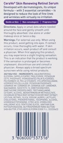 CeraVe Anti Aging Retinol Serum | Cream Serum for Smoothing Fine Lines and Skin Brightening | With Retinol, Hyaluronic Acid, Niacinamide, and Ceramides