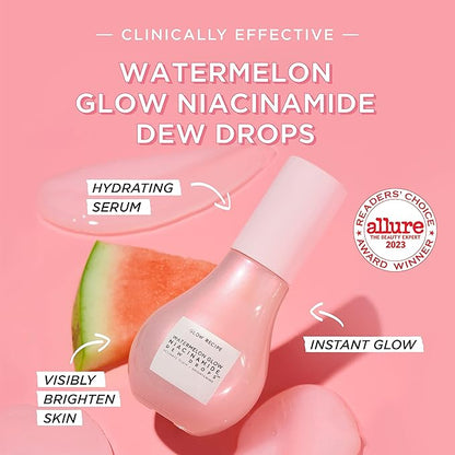 Glow Recipe Watermelon Glow Niacinamide Dew Drops Face Serum - Hydrating Hyaluronic Acid Skincare Serum, Makeup Primer & Liquid Highlighter for Dewy, Glowing Skin - Brightening Face Serums (40ml)