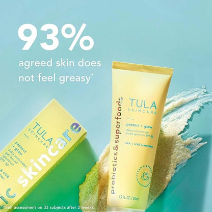 TULA Daily SPF 30 Sunscreen Gel - Broad Spectrum, Non-Greasy, Reef-Safe with Blue Light & Pollution Protection