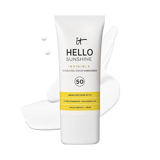 IT Cosmetics Hello Sunshine Invisible Sunscreen for Face SPF 50 - Sunscreen, Hydrating Serum & Makeup Primer -